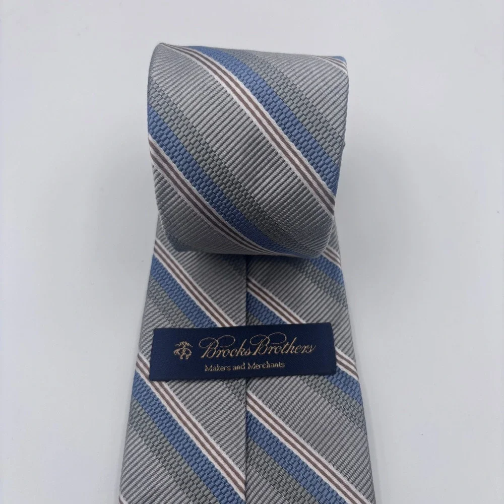 Brooks Brothers Makers Merchants Tie Gray Blue Striped Silk Formal Business Prep